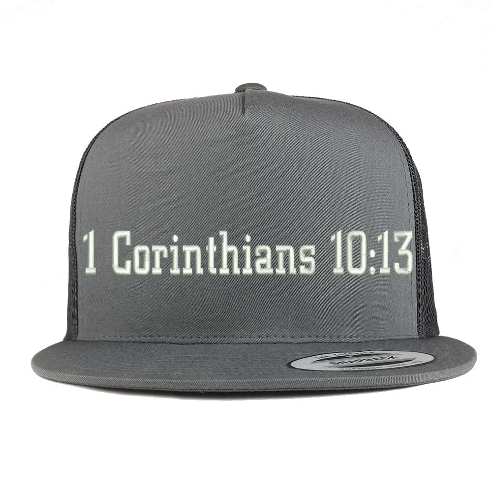 Trendy Apparel Shop 1 Corinthians 10:13 5 Panel Flatbill Trucker Cap
