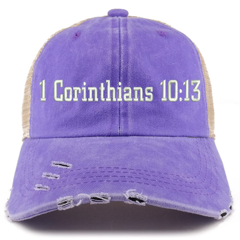 Trendy Apparel Shop 1 Corinthians 10:13 Frayed Bill Trucker Mesh Back Cap