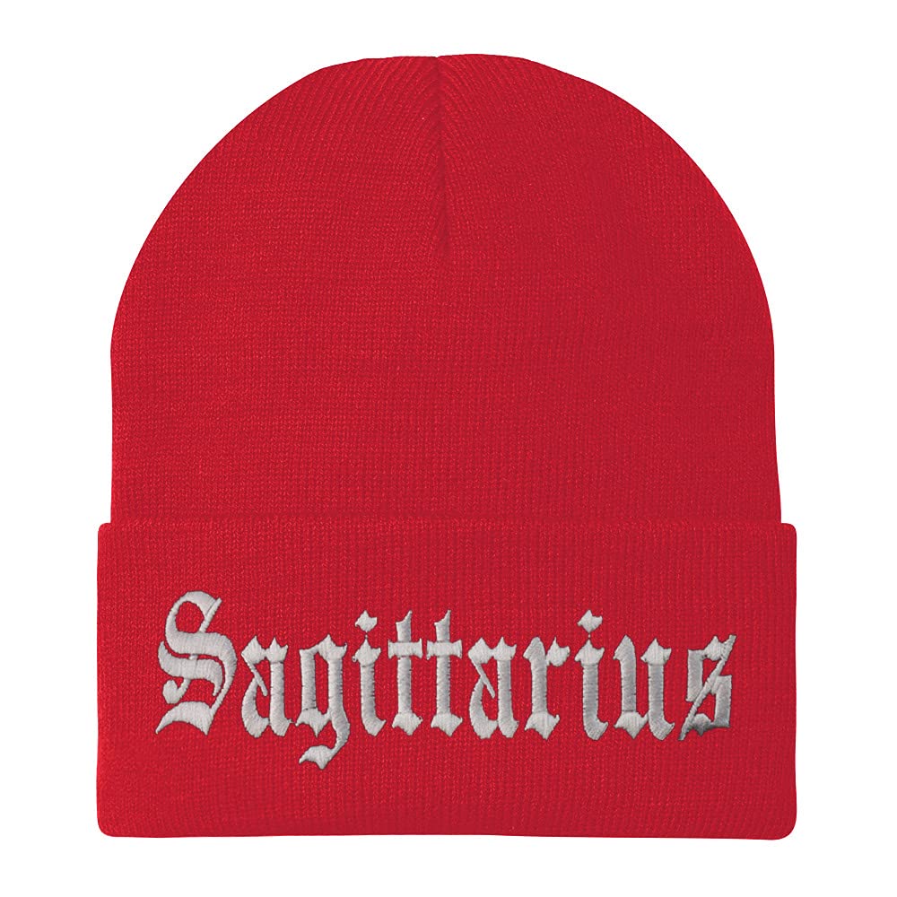 Trendy Apparel Shop Sagittarius Old English Embroidered Long Cuff Beanie