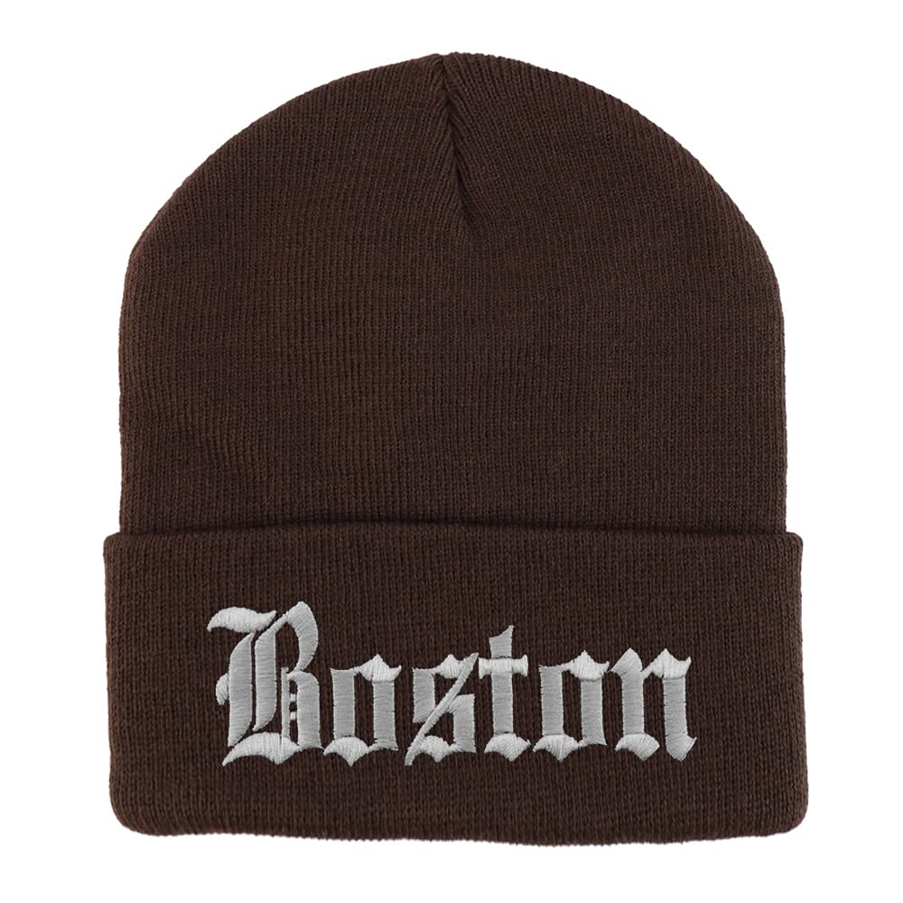 Trendy Apparel Shop Boston Old English Embroidered Long Cuff Beanie