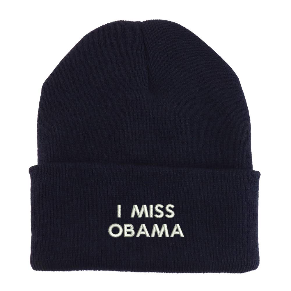 Trendy Apparel Shop I Miss Obama Embroidered Made in USA Cuff Folded Acylic Knit Winter Beanie Hat