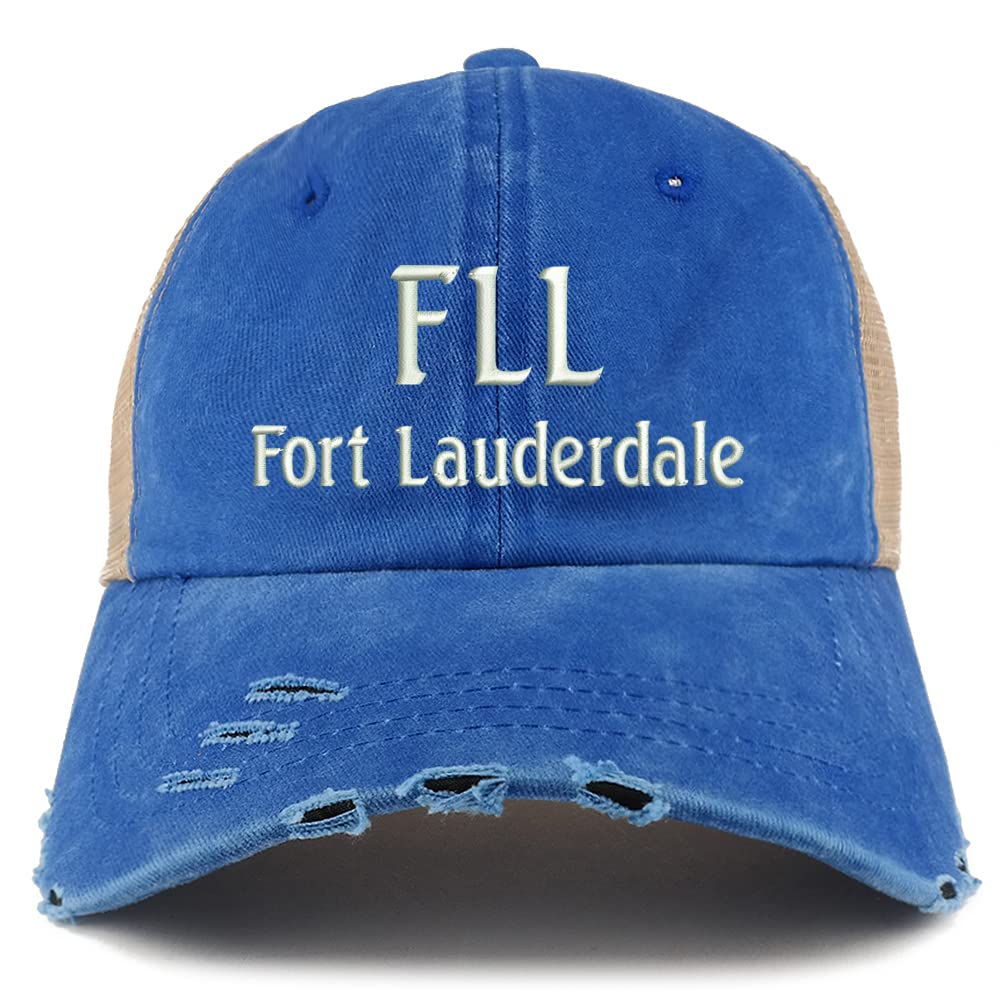 Trendy Apparel Shop FLL Fort Lauderdale Embroidered Frayed Bill Trucker Mesh Back Cap