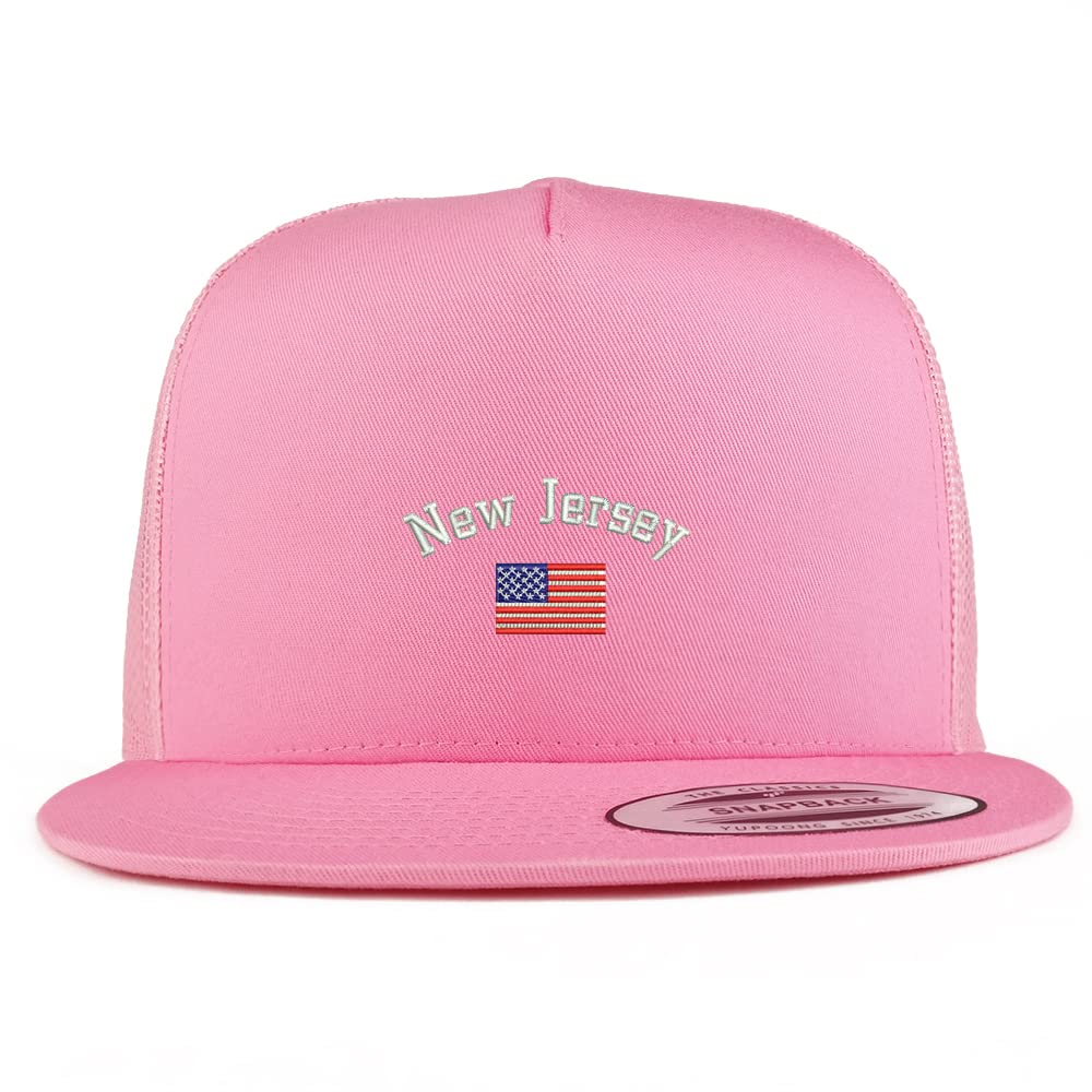 Trendy Apparel Shop New Jersey USA Flag 5 Panel Flatbill Trucker Cap