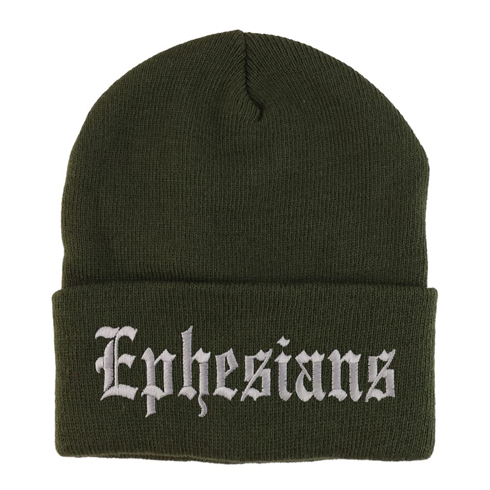 Trendy Apparel Shop Ephesians Old English Embroidered Long Cuff Beanie