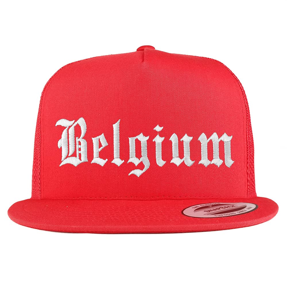 Trendy Apparel Shop Belgium Old English 5 Panel Flatbill Trucker Cap