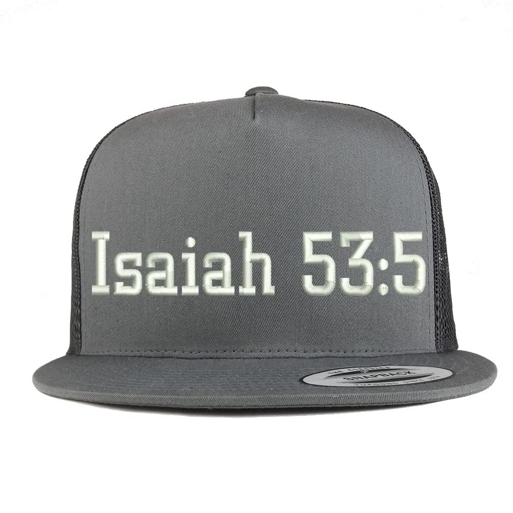 Trendy Apparel Shop Isaiah 53:5 5 Panel Flatbill Trucker Cap