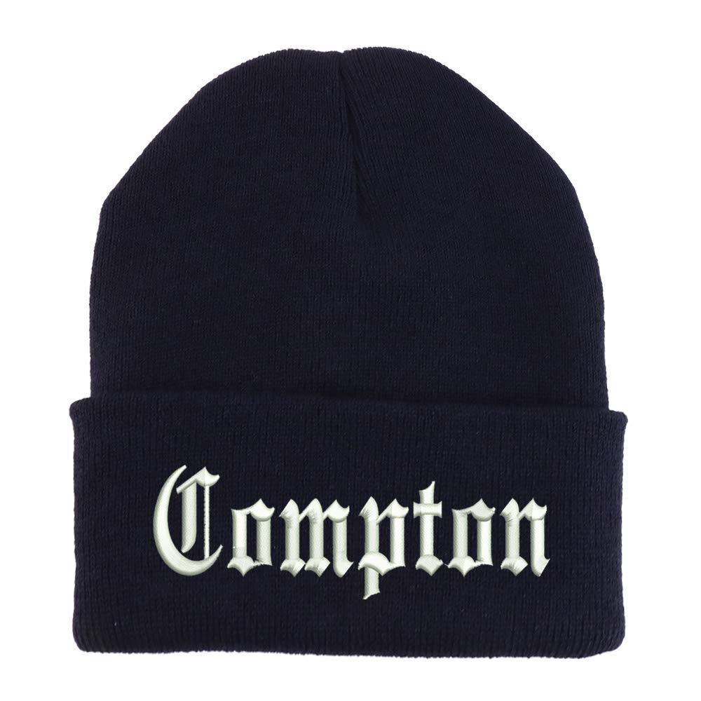 Trendy Apparel Shop Compton Old English Embroidered Made in USA Cuff Folded Acylic Knit Winter Beanie Hat