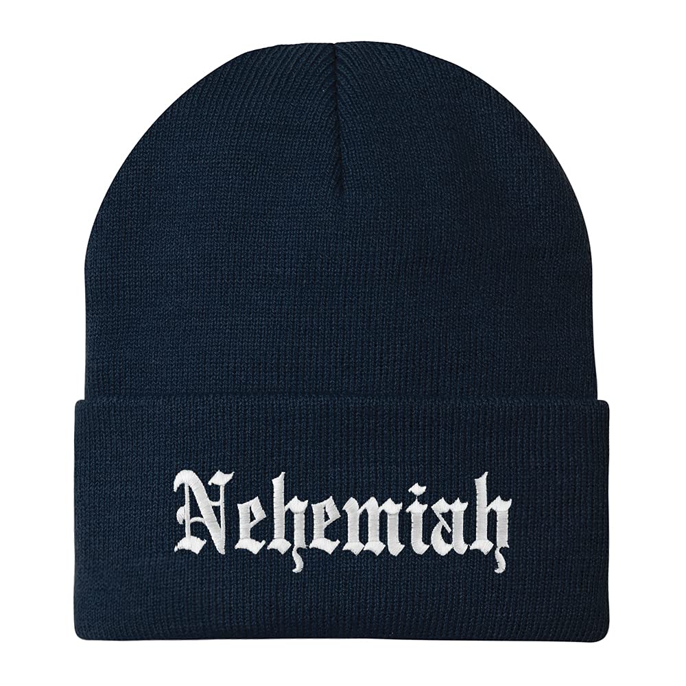 Trendy Apparel Shop Nehemiah Old English Embroidered Long Cuff Beanie
