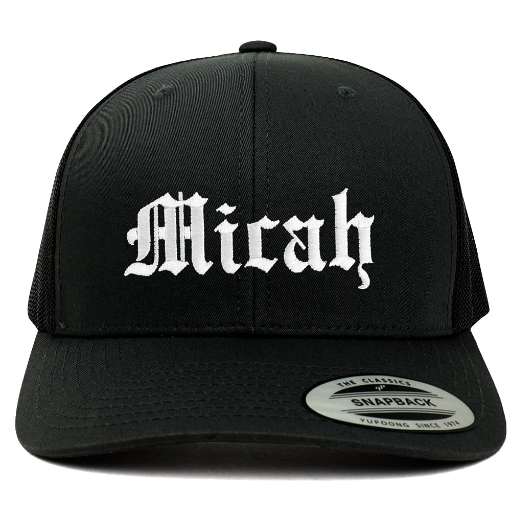 Trendy Apparel Shop Micah Old English 6 Panel Trucker Mesh Cap