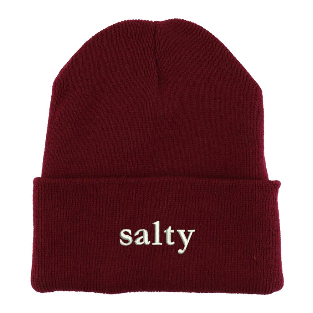 Trendy Apparel Shop Salty Embroidered Made in USA Cuff Folded Acylic Knit Winter Beanie Hat