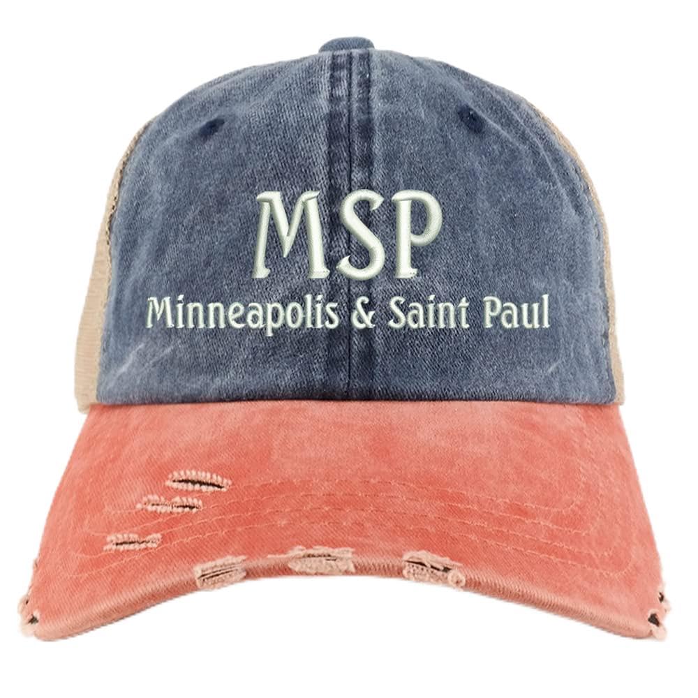 Trendy Apparel Shop MSP Minneapolis and Saint Paul Embroidered Frayed Bill Trucker Mesh Back Cap