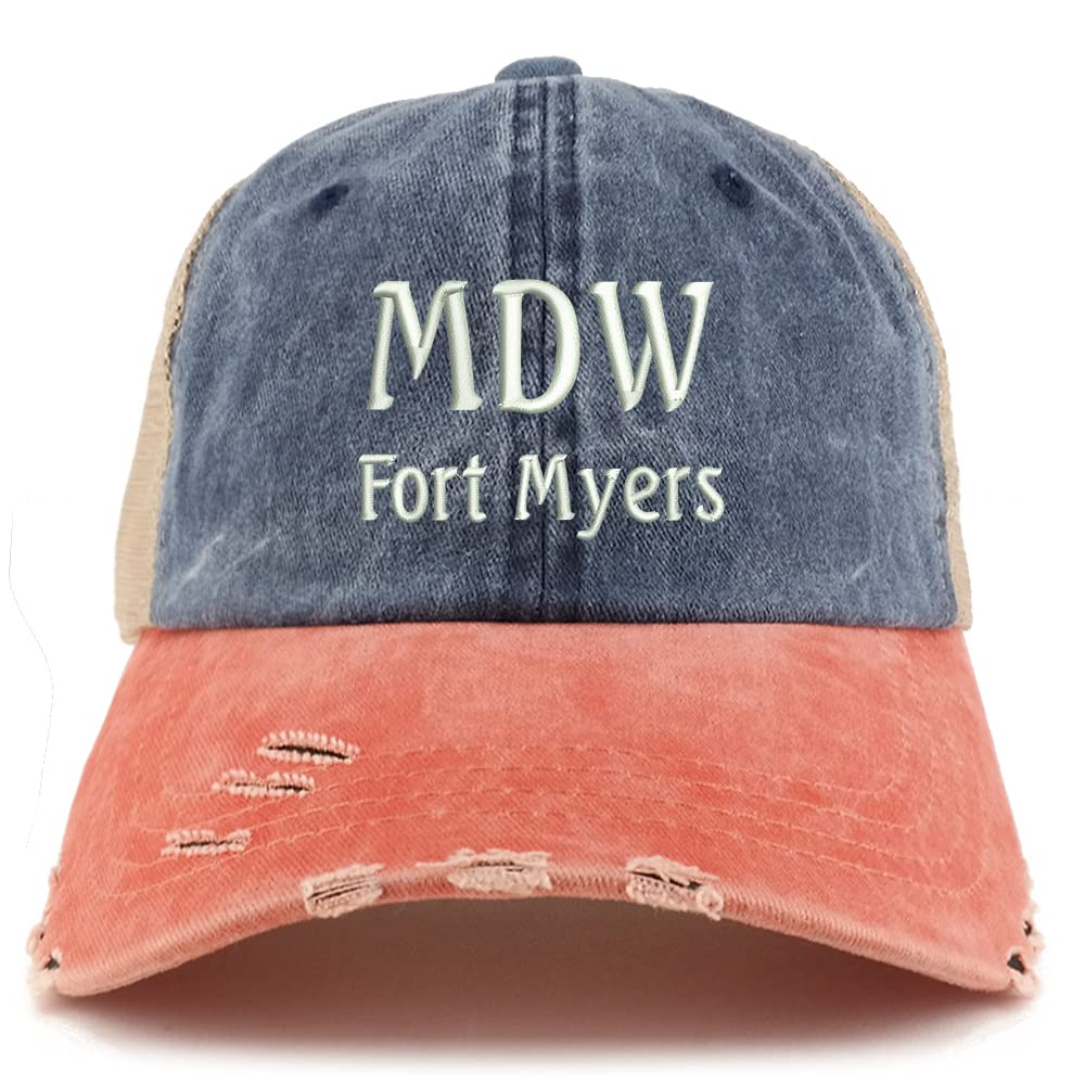Trendy Apparel Shop MDW Fort Myers Embroidered Frayed Bill Trucker Mesh Back Cap