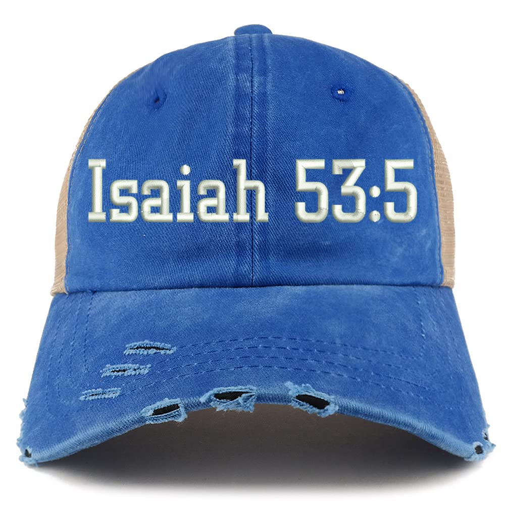 Trendy Apparel Shop Isaiah 53:5 Frayed Bill Trucker Mesh Back Cap