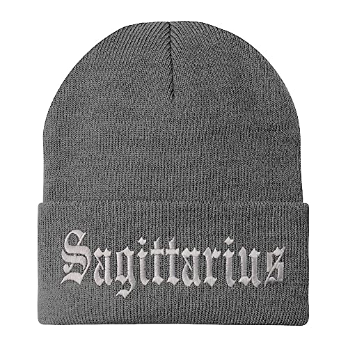 Trendy Apparel Shop Sagittarius Old English Embroidered Long Cuff Beanie