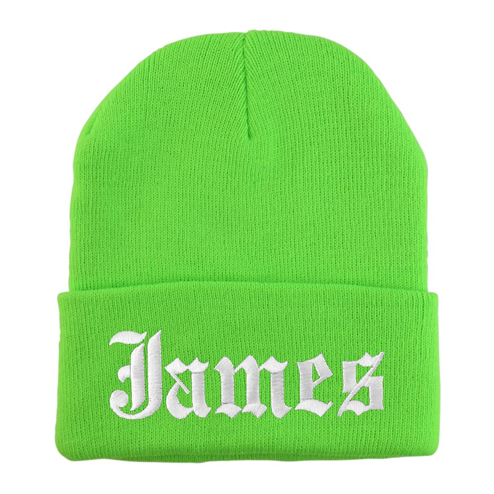 Trendy Apparel Shop James Old English Embroidered Long Cuff Beanie