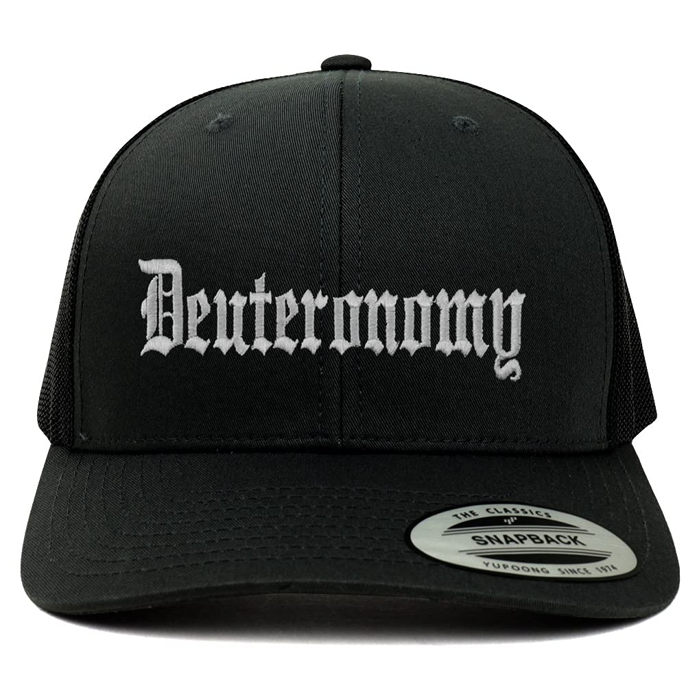 Trendy Apparel Shop Deuteronomy Old English 6 Panel Trucker Mesh Cap