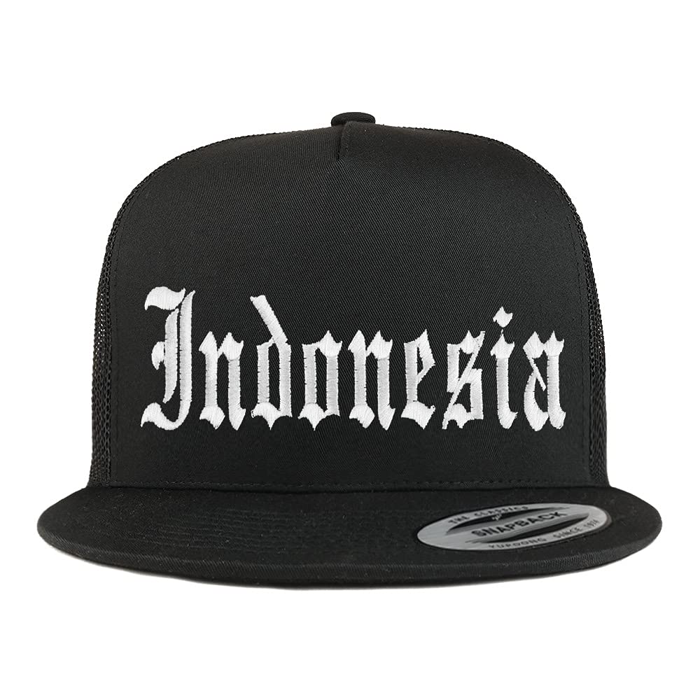 Trendy Apparel Shop Indonesia Old English 5 Panel Flatbill Trucker Cap
