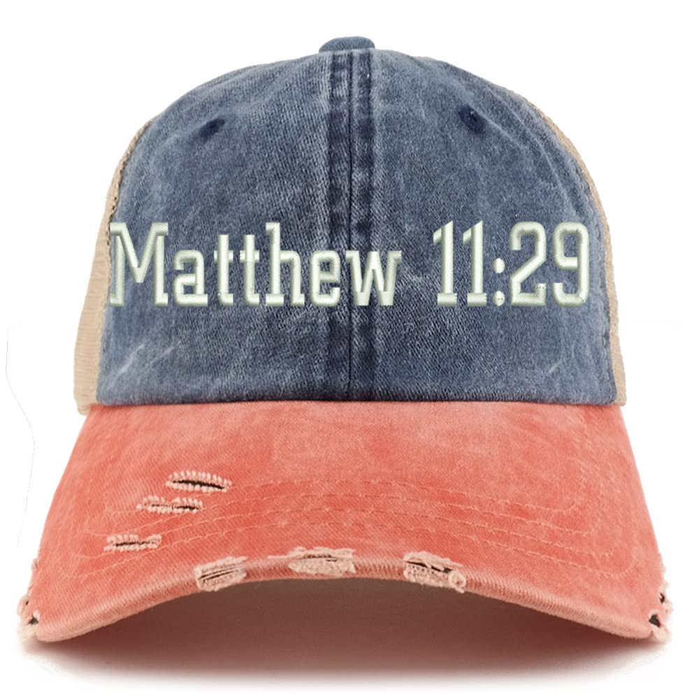 Trendy Apparel Shop Matthew 11:29 Frayed Bill Trucker Mesh Back Cap