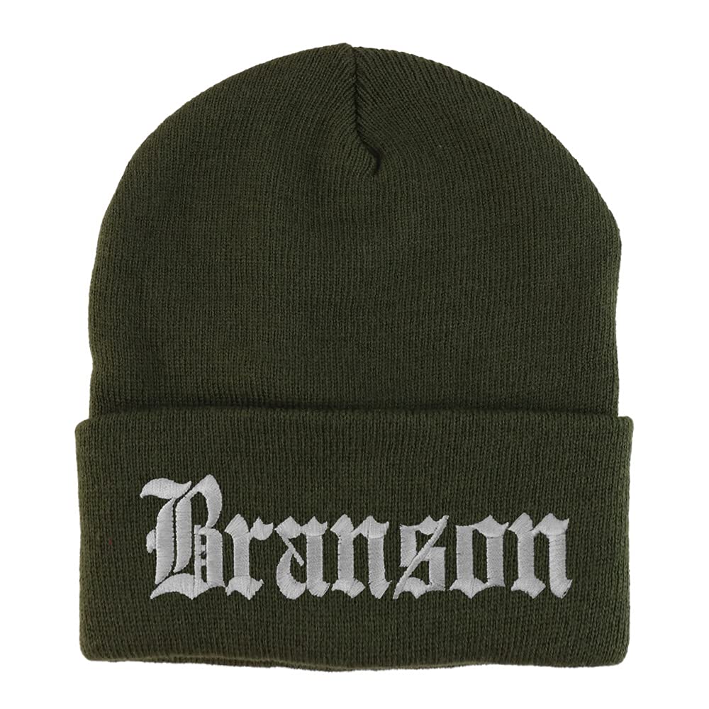 Trendy Apparel Shop Branson Old English Embroidered Long Cuff Beanie