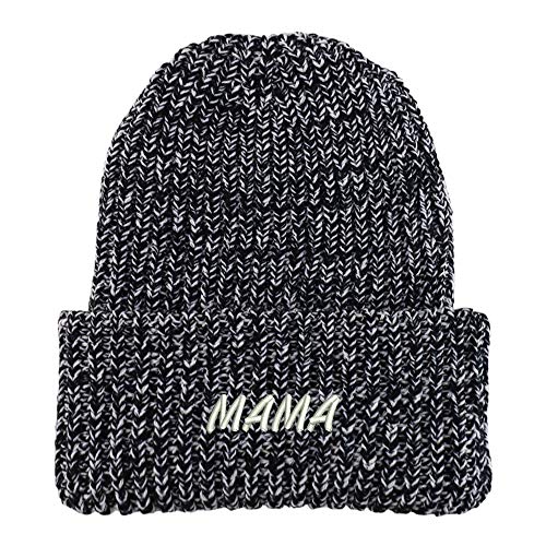 Trendy Apparel Shop Mama Embroidered Long Cuffed Thick Ribbed Knit Beanie