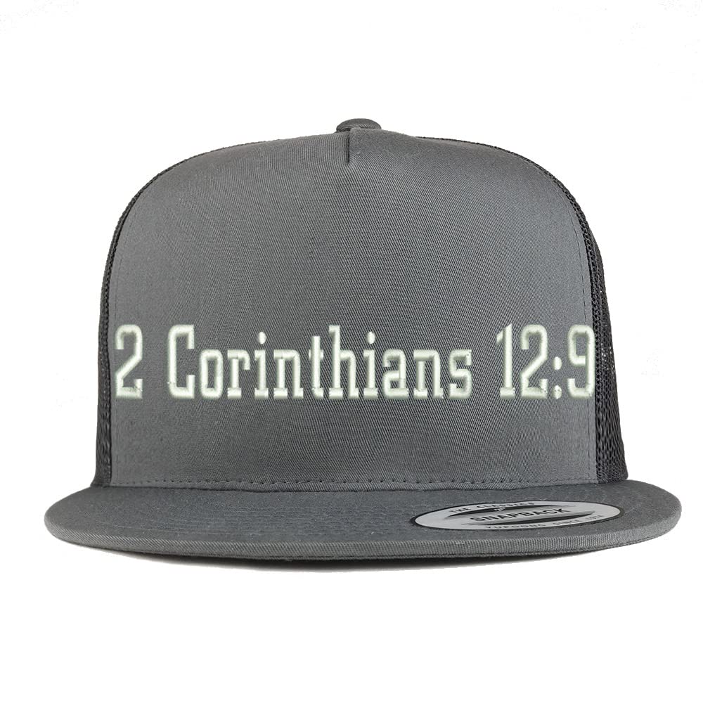 Trendy Apparel Shop 2 Corinthians 12:9 5 Panel Flatbill Trucker Cap