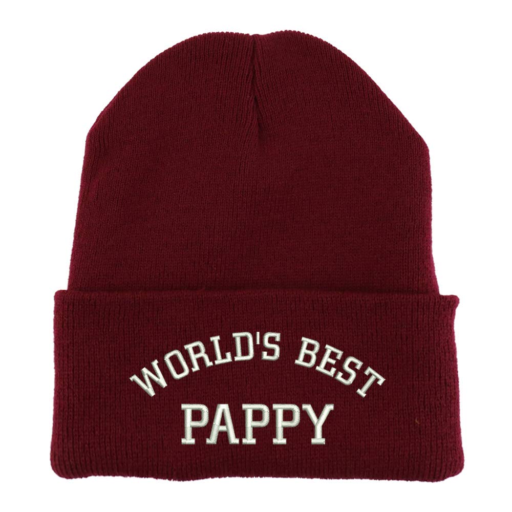 Trendy Apparel Shop World's Best Pappy Embroidered Made in USA Cuff Folded Acylic Knit Winter Beanie Hat