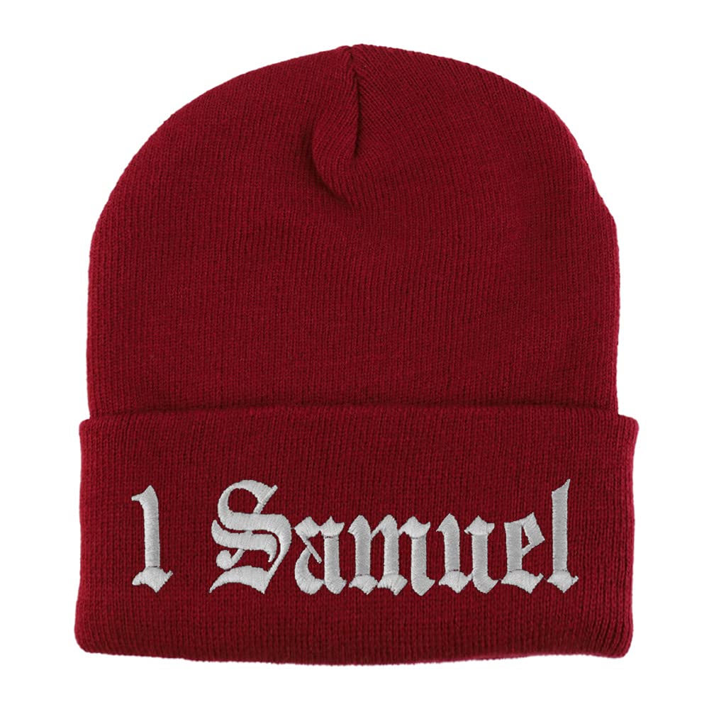 Trendy Apparel Shop 1 Samuel Old English Embroidered Long Cuff Beanie