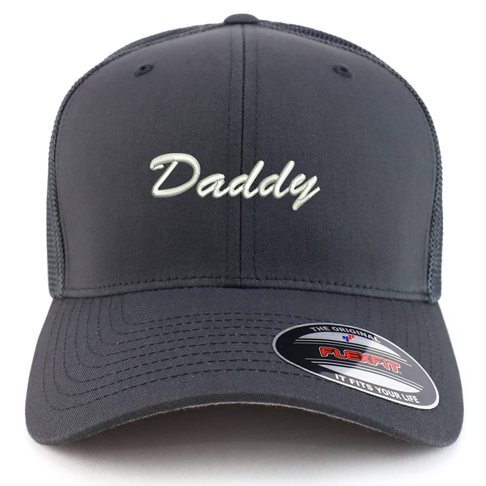 Trendy Apparel Shop Oversized XXL Daddy Script Font Embroiderd Structured Fitted Trucker Mesh Cap