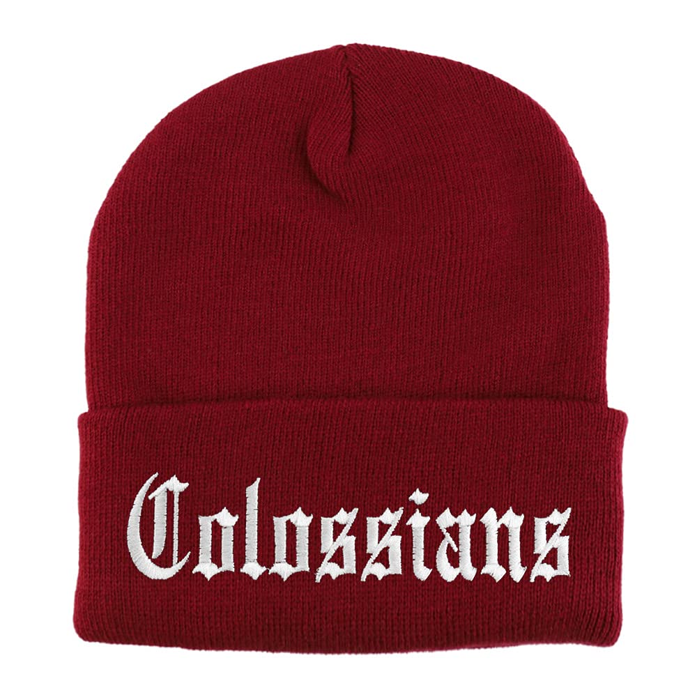 Trendy Apparel Shop Colossians Old English Embroidered Long Cuff Beanie