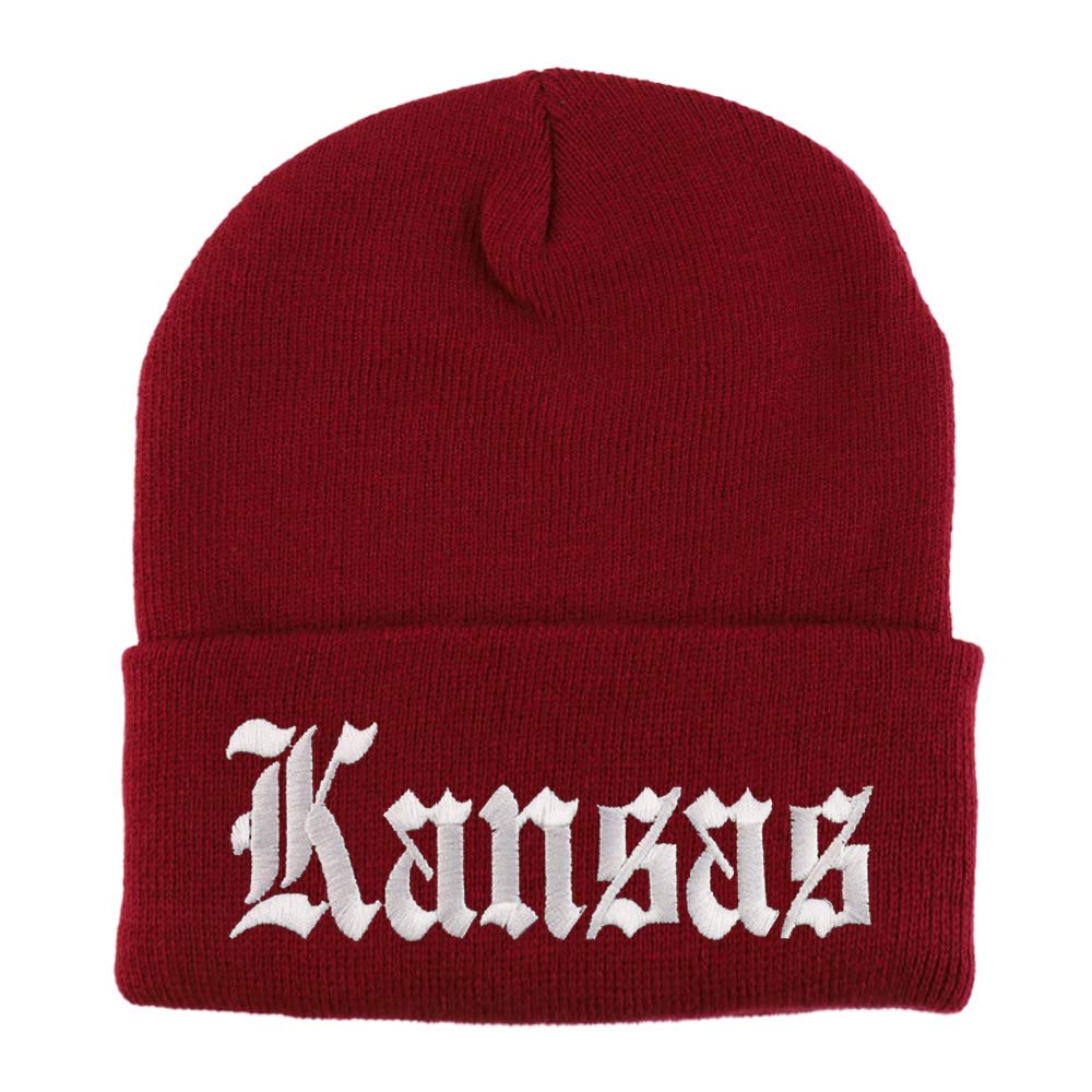Trendy Apparel Shop Kansas State Old English Embroidered Long Cuff Beanie
