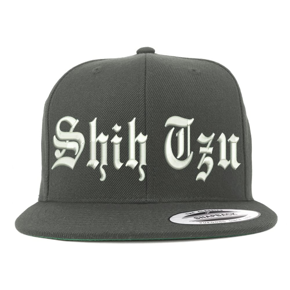 Trendy Apparel Shop Old English Shih Tzu Embroidered Flatbill Snapback