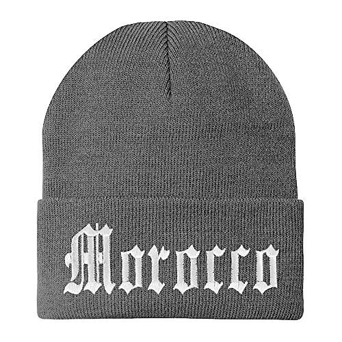 Trendy Apparel Shop Morocco State Old English Embroidered Long Cuff Beanie