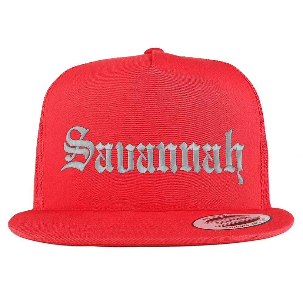Trendy Apparel Shop Savannah Old English 5 Panel Flatbill Trucker Cap