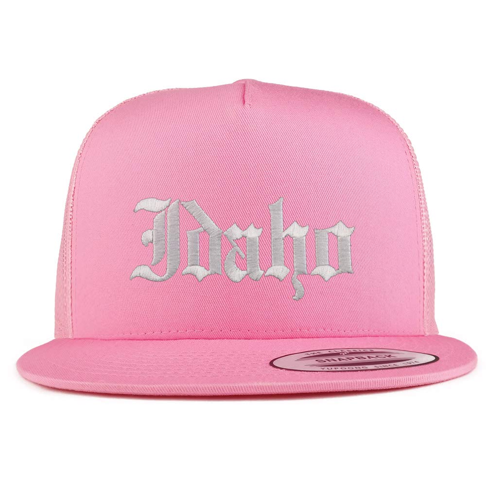 Trendy Apparel Shop Idaho State Old English 5 Panel Flatbill Trucker Mesh Cap