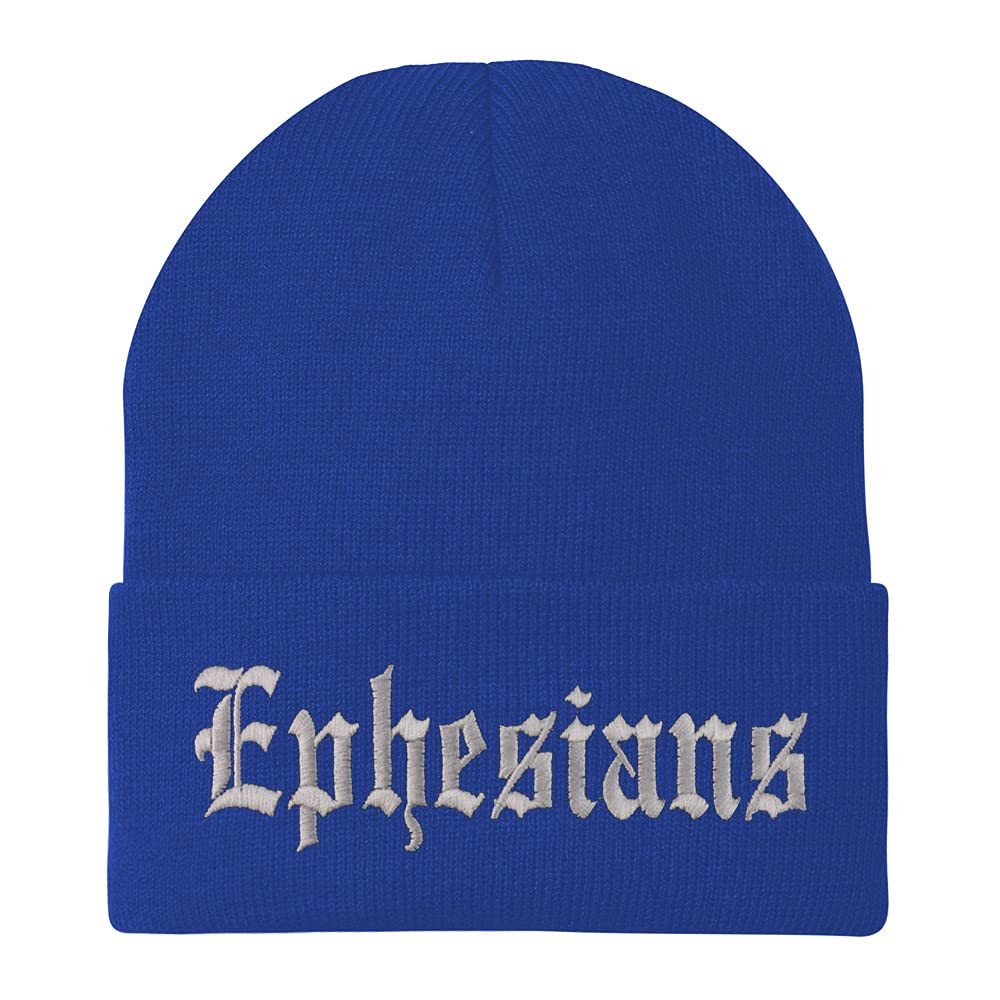 Trendy Apparel Shop Ephesians Old English Embroidered Long Cuff Beanie