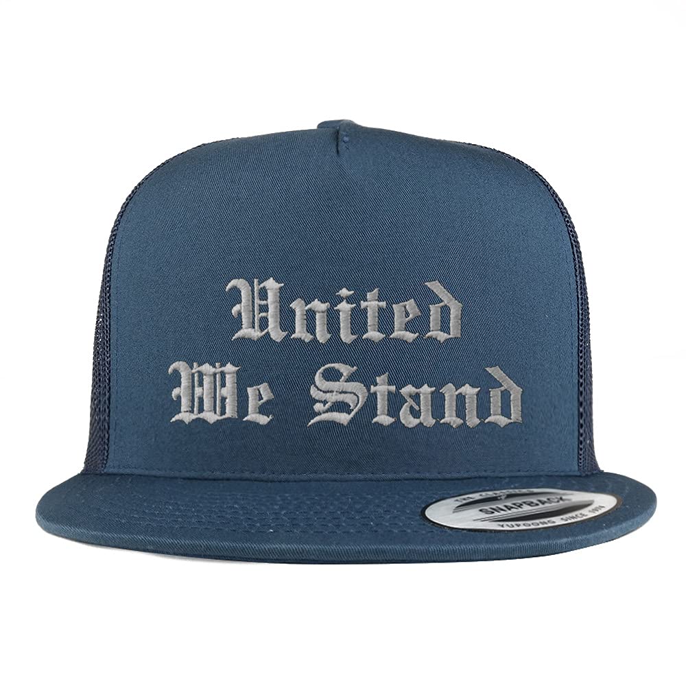 Trendy Apparel Shop United We Stand Old English 5 Panel Flatbill Trucker Cap