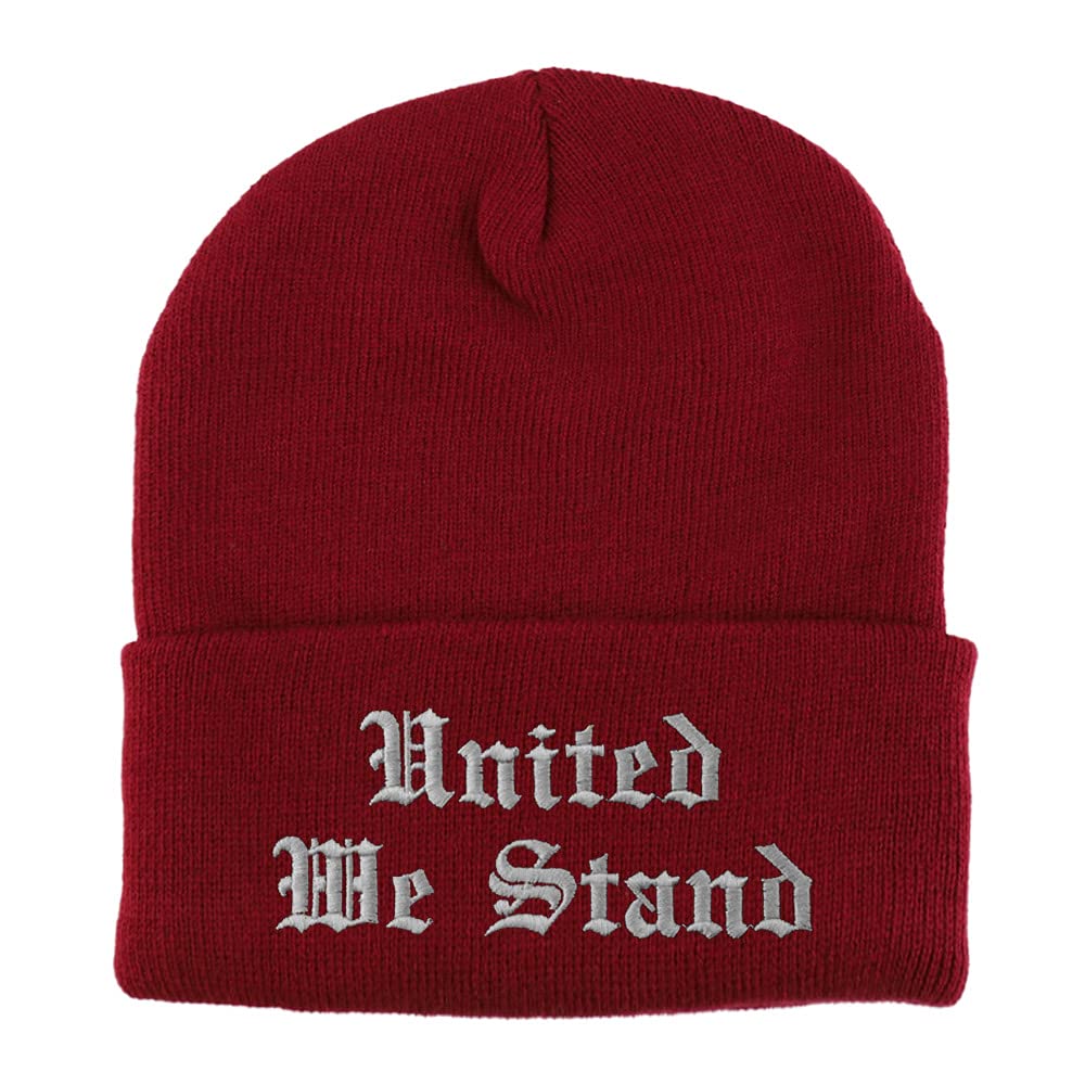 Trendy Apparel Shop United We Stand Old English Embroidered Long Cuff Beanie