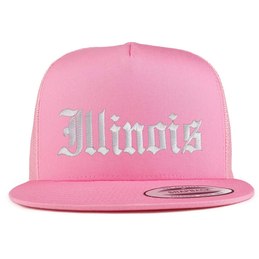 Trendy Apparel Shop Illinois State Old English 5 Panel Flatbill Trucker Mesh Cap
