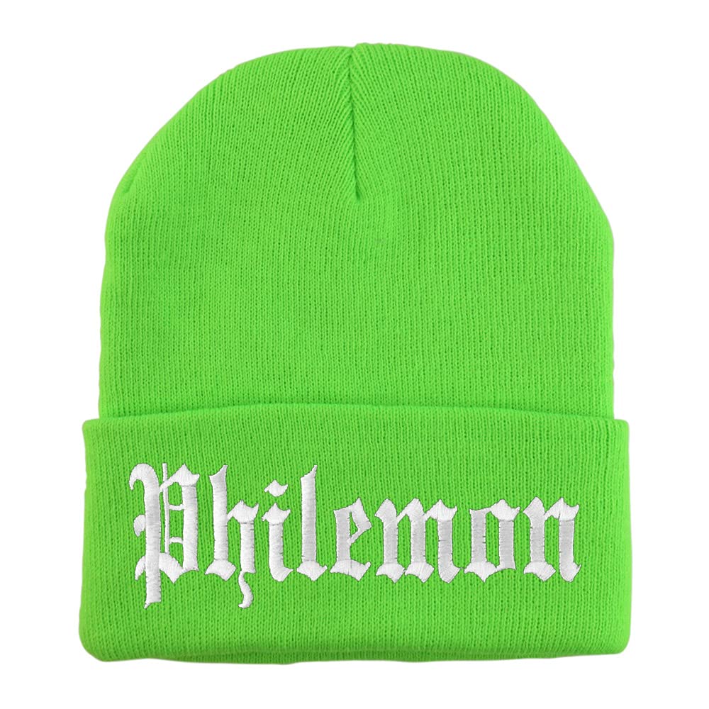 Trendy Apparel Shop Philemon Old English Embroidered Long Cuff Beanie