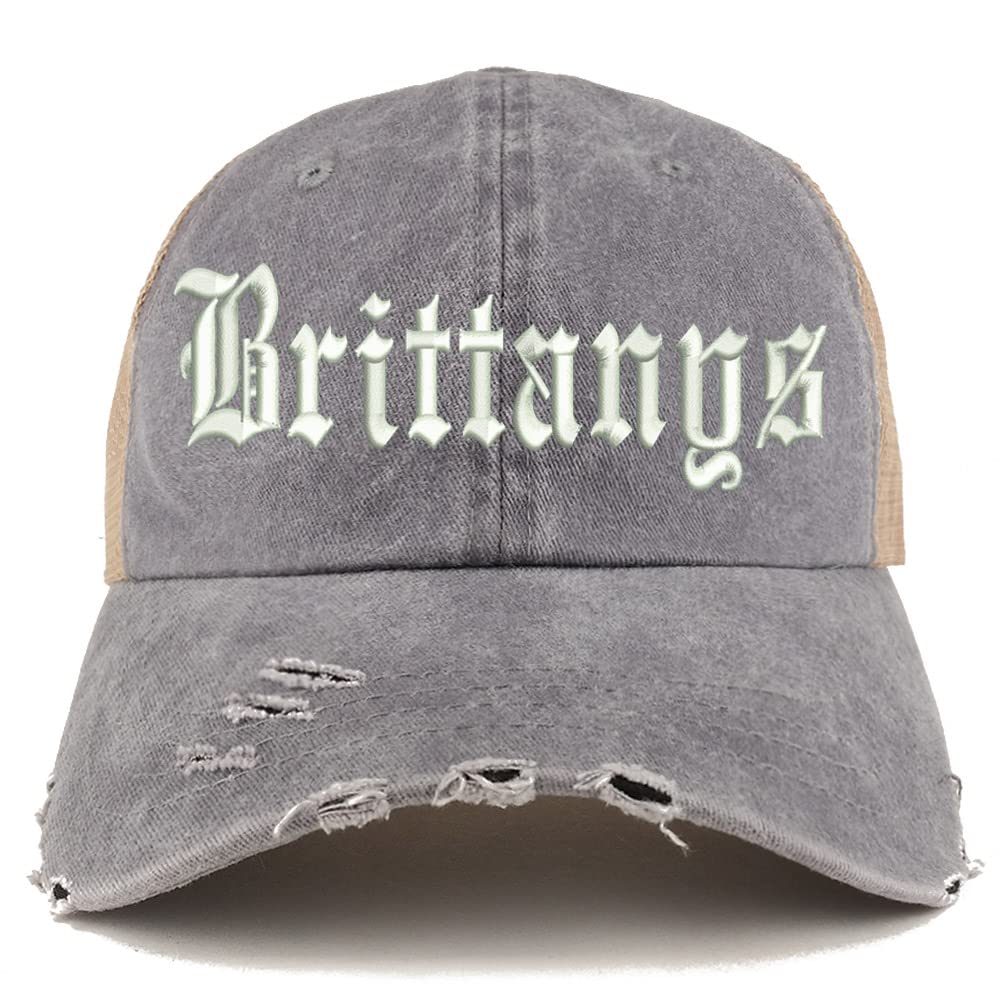 Trendy Apparel Shop Old English Brittanys Frayed Bill Trucker Mesh Back Cap
