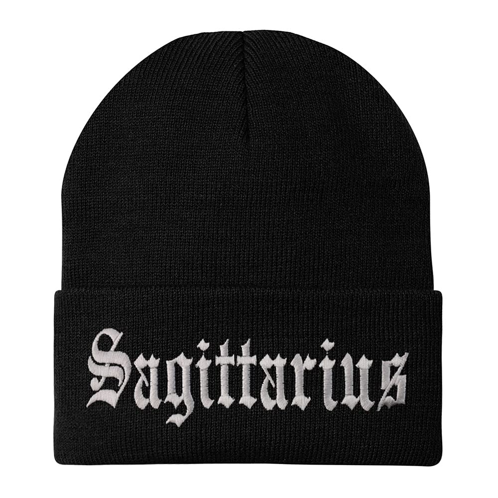 Trendy Apparel Shop Sagittarius Old English Embroidered Long Cuff Beanie