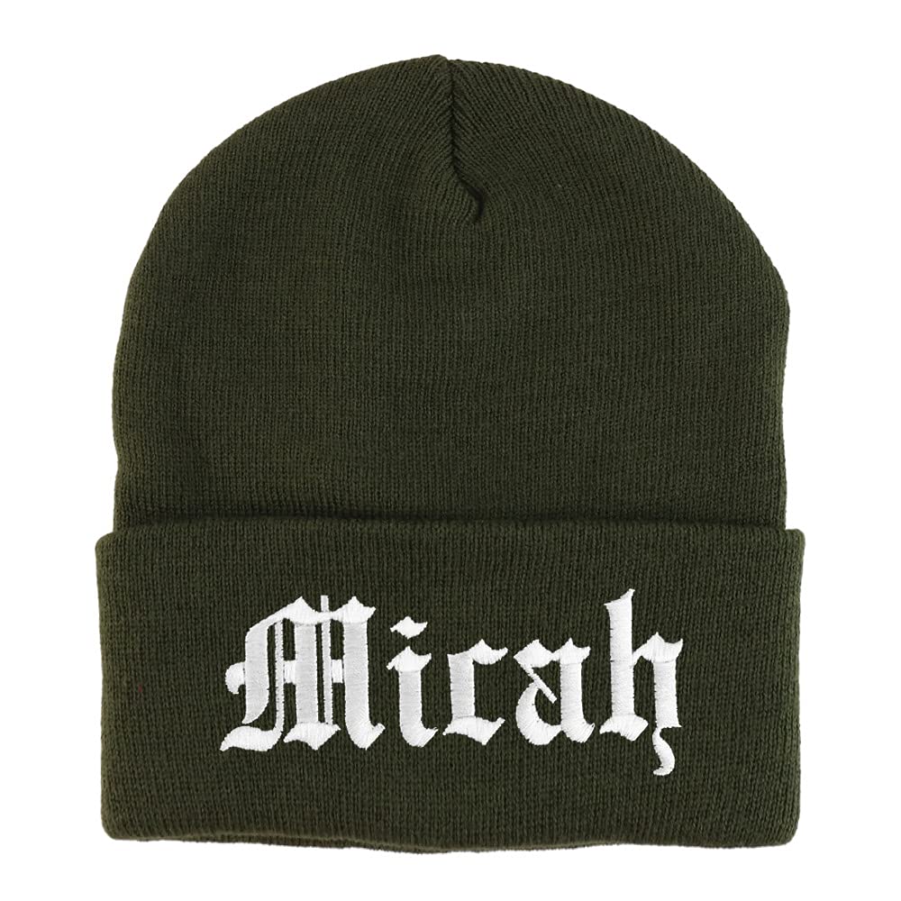 Trendy Apparel Shop Micah Old English Embroidered Long Cuff Beanie