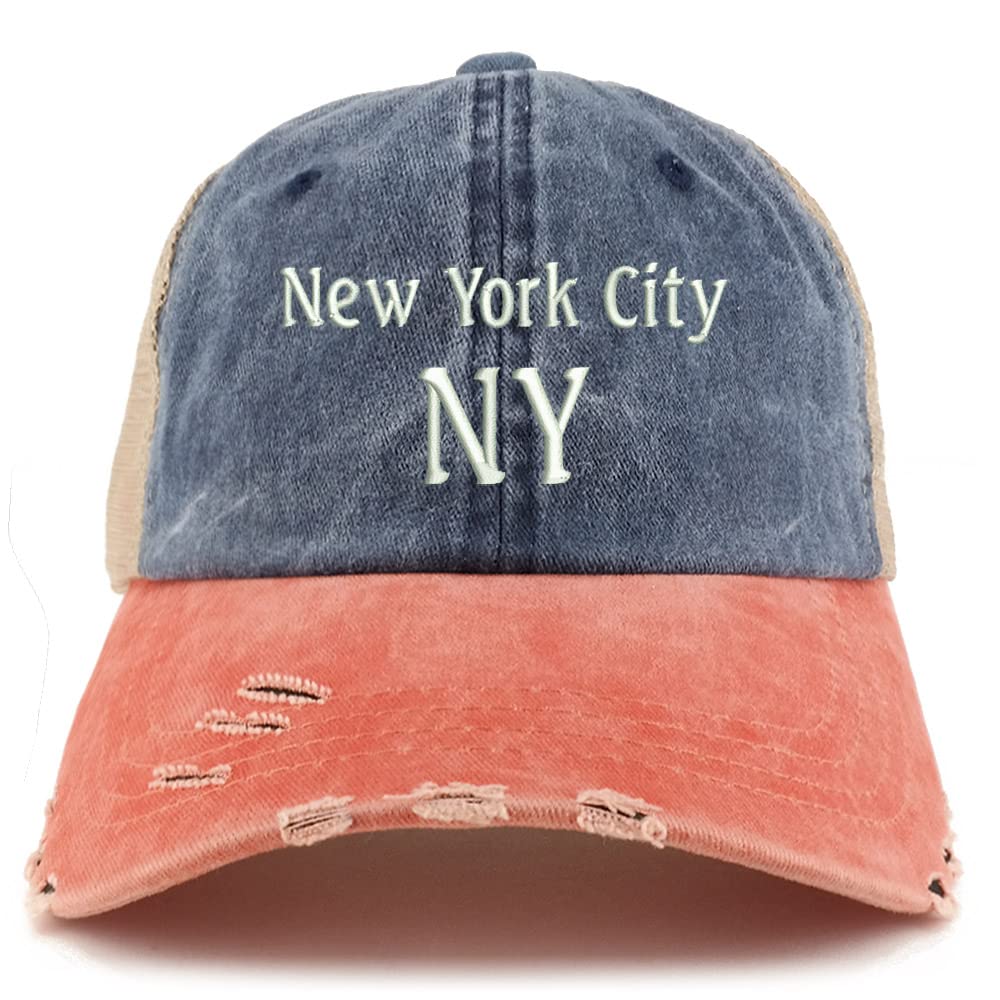 Trendy Apparel Shop New York City NY Embroidered Frayed Bill Trucker Mesh Back Cap
