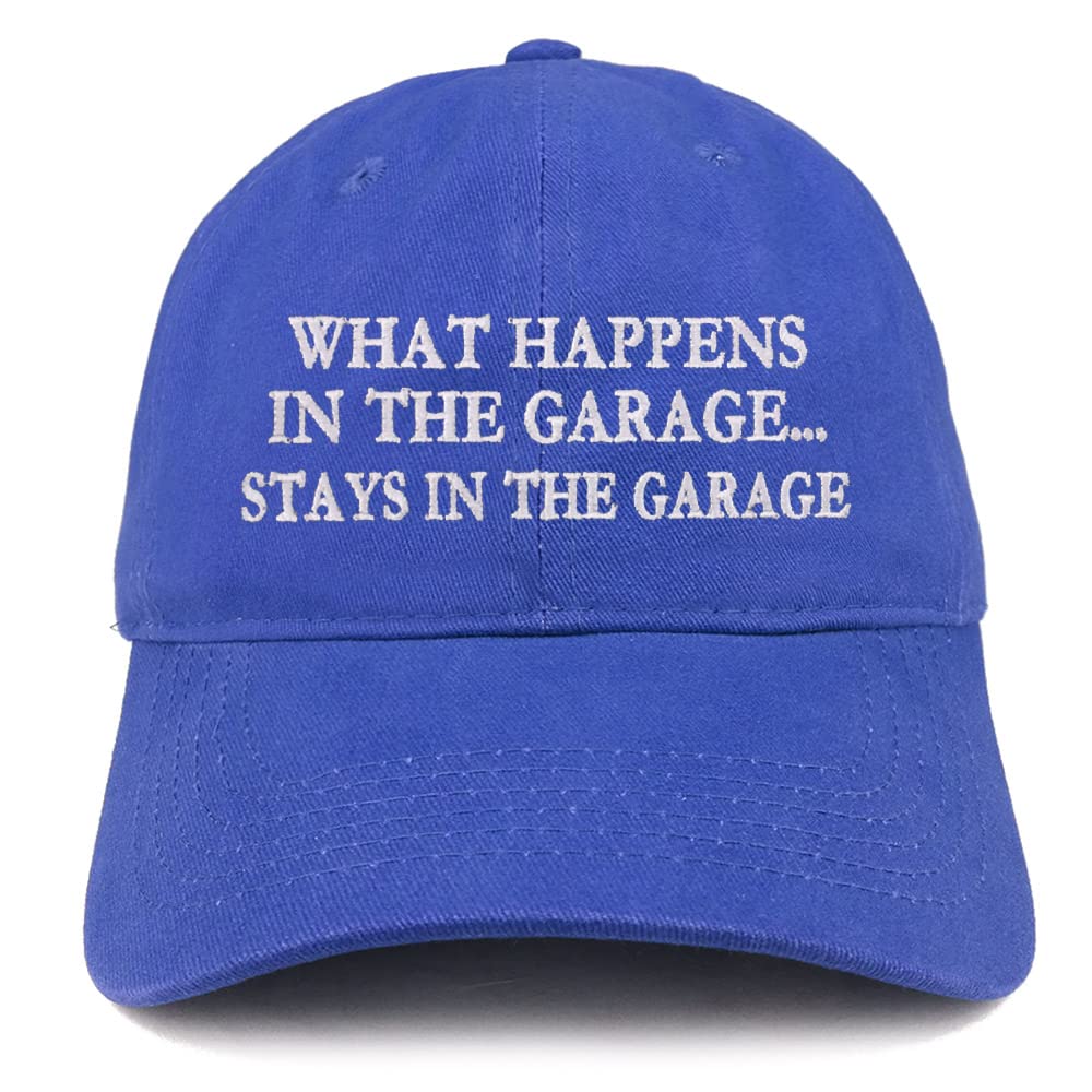 Trendy Apparel Shop What Happens in the Garage, Stays in the Garage Low Profile Soft Cotton Baseball Cap