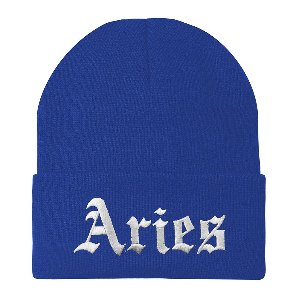 Trendy Apparel Shop Aries Old English Embroidered Long Cuff Beanie