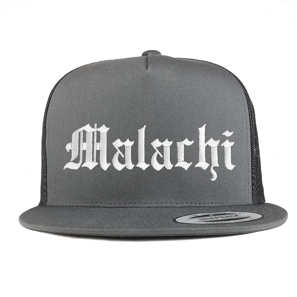 Trendy Apparel Shop Malachi Old English 5 Panel Flatbill Trucker Cap