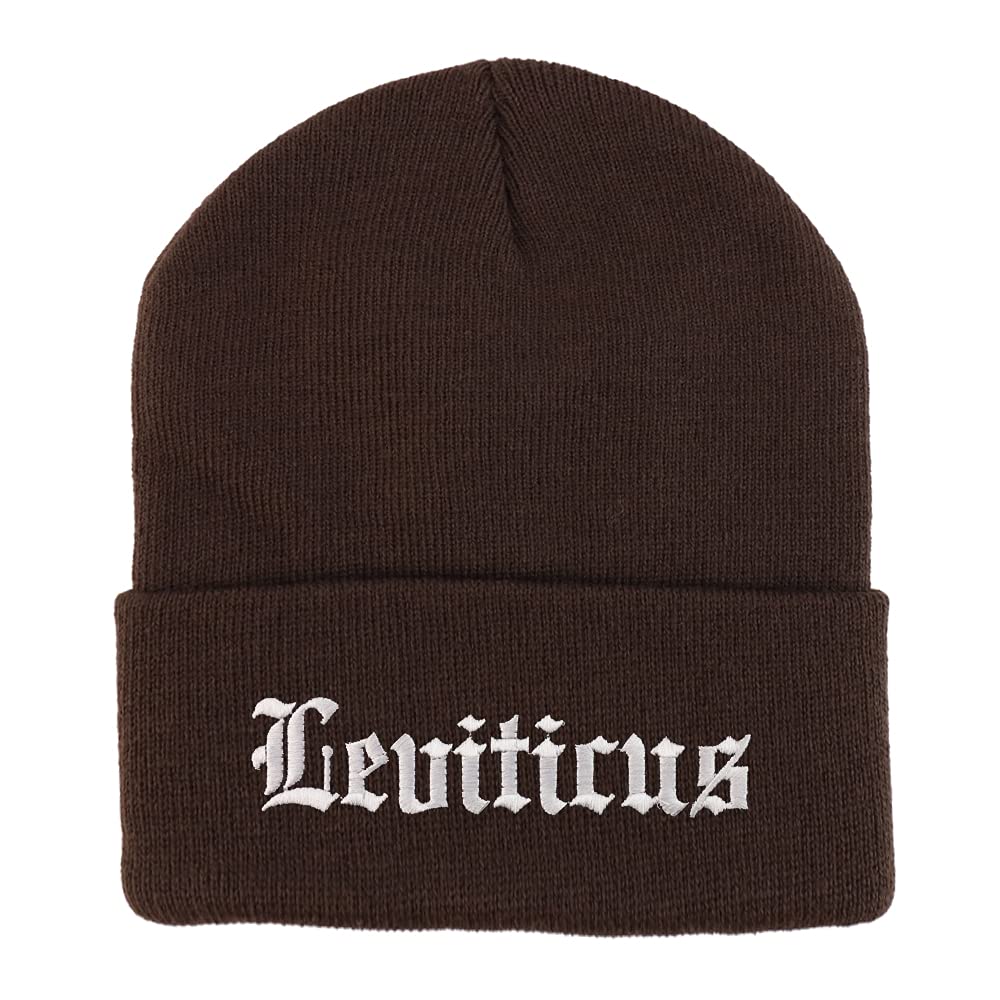 Trendy Apparel Shop Leviticus Old English Embroidered Long Cuff Beanie