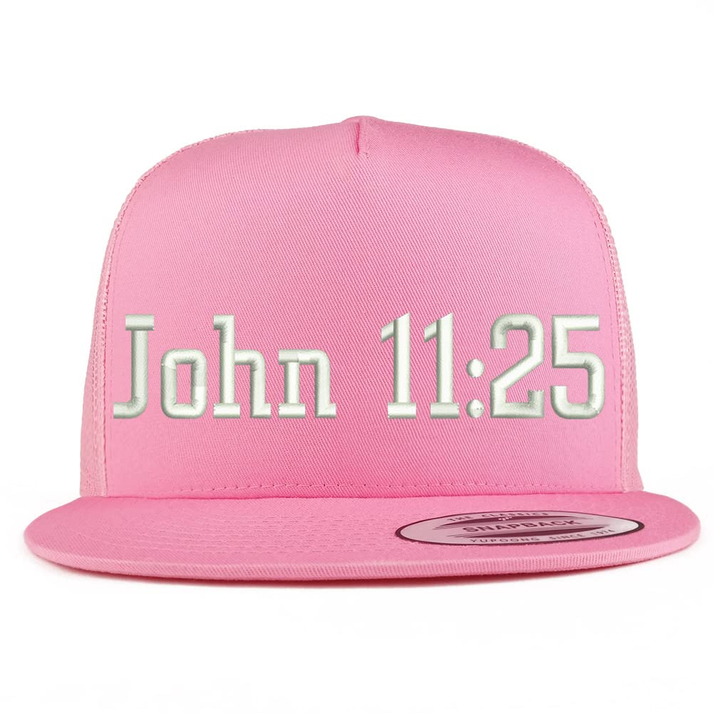 Trendy Apparel Shop John 11:25 5 Panel Flatbill Trucker Cap