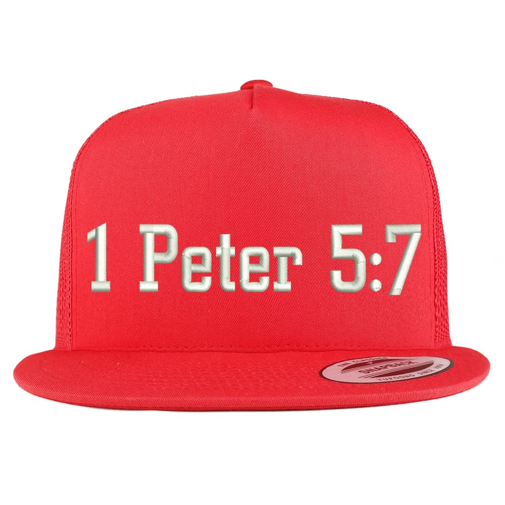 Trendy Apparel Shop 1 Peter 5:7 5 Panel Flatbill Trucker Cap