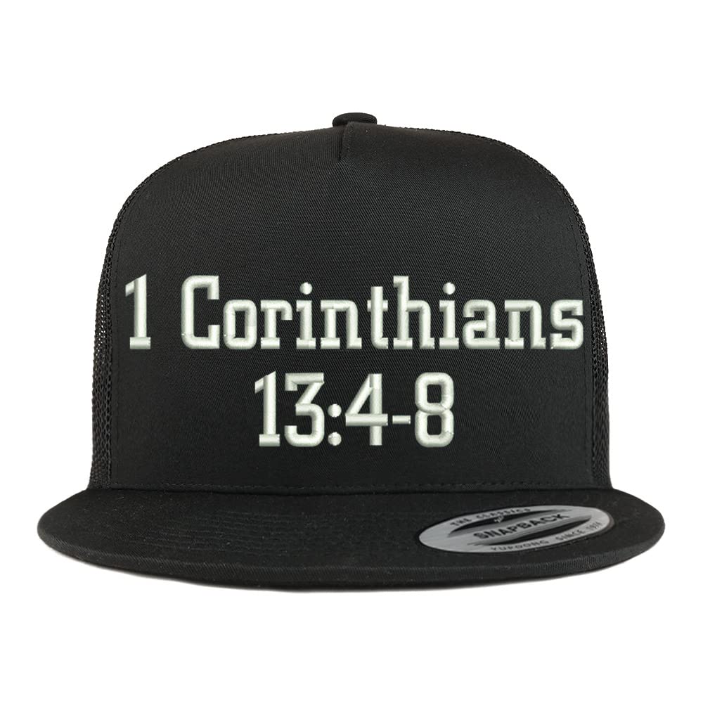Trendy Apparel Shop 1 Corinthians 13:4-8 5 Panel Flatbill Trucker Cap